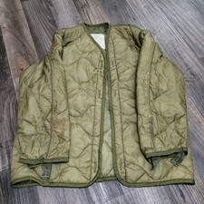 Cold Weather Field Coat Liner Men's Small 1970s Green Puffer Smokers Jacket picture