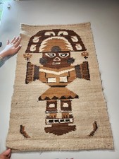 Vintage Peruvian Andean Tumi Knife Ceremony Hand Woven Wool Tapestry 36x22” Peru picture