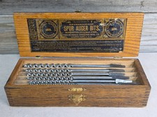 Vintage Russell Jennings Spur Auger Bit Set With Two Tier Wooden Box picture