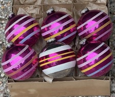 Vintage JUMBO Shiny Brite Corning Pink Stripe Glass Christmas Ornament picture