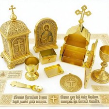 Elegant Orthodox Portable Holy Communion Set Gold-Plated Tabernacle with Chalice picture