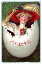1910 Easter Greetings Pretty Woman Hatched Egg Embossed Boise Idaho ID Postcard picture