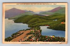 Lake Placid NY-New York, Aerial Lake Placid, Mirror Lake, Vintage Postcard picture