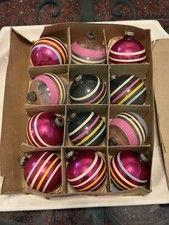 Vintage lot of 12 (6) Unsilvered Glass Striped Christmas Ornaments Shiny Brite picture