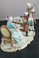 Vtg Dresden Porcelain Lace Victorian Figurine Musical Couple On Piano And Flute picture