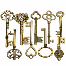 9pcs  old Brass Skeleton Lot Keys BIG Large Antique Vintage for DIY Making Lock picture