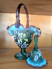 VTG Fenton New Century XXI Collection HP Dragon Fly Basket/Bell Set Signed picture