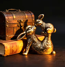 BRASS MINITURES- Solid Brass Mother Rabbit And Baby picture