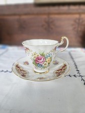 Royal Adderley Teacup Saucer Set Maroon Gold Scroll Rose Bone China Vtg 1960s picture