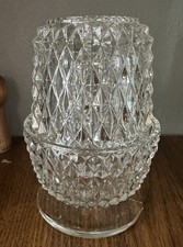 Vintage Indiana Glass Fairy Lamp Clear Diamond Point Candle Holder 2 Piece Set picture