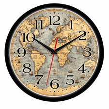 Vintage World Map 10 Inch Wall Clock Antique Travel Explorer Office | Quartz picture