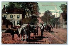1913 Scene One Our Streets Cow Carriage Exterior Houses Vintage Antique Postcard picture