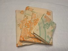 Vtg JCPenney No Iron Percale Double Bed Set Orange Green Floral Dot Boho 4 Pc picture