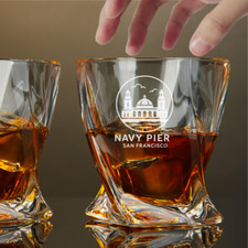 Custom Engraved Navy Pier Chicago Whiskey Glass – 10 oz Twisted Rocks Glass picture