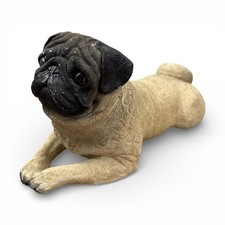 Vintage Sandicast Pug Dog Puppy Laying Life Size Large 17