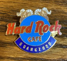 Hard Rock Cafe Pin Guangzhou Red on Blue Classic :ogo with 2 Brown Rams Heads picture