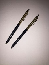 Set 2 Vintage Day Timer Ball Point Pens Gold Metal/Black Plastic picture