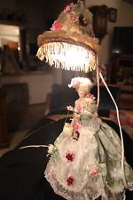 Victorian Lamp/Ormolu Trinket Box with Beautifully Costumed Vintage Doll picture