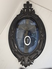 Incredible Antique Black Forest Crucifix Convex Glass Gothic Jesus Hand Carved picture