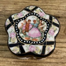 Vrg Cloisonne Gilded Floral Flower Shaped Ceramic Trinket Box Victorian Couple picture