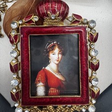 Fabergé Style Imperial Red Guilloche Enamel Mini Frame Ornament w/Box picture