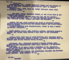 JFK ASSASSINATION RARE ORIG 11/22/63 UPI TELETYPE: TRUMAN, THE POPE, JFK SISTERS picture