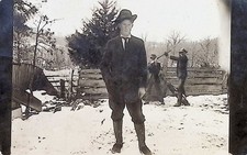 RPPC Man Aiming Rifle c1910 Firearm Winter Farm Portrait  Hunting AZO Postcard picture