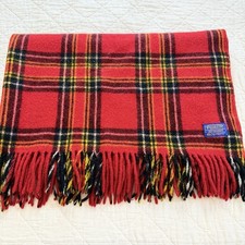 Vintage 1960s 70s Pendleton Virgin Wool Red Plaid Throw Blanket 50x70 USA picture