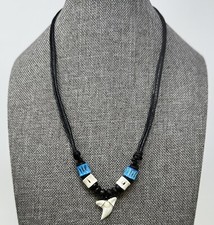 Real Mako Shark Tooth Pendant Surfer Necklace for Men | Wood Beads picture