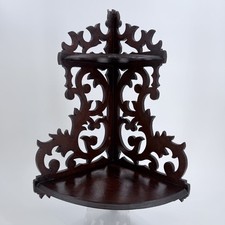 Antique 1900s Art Nouveau Corner Wall Shelf Cut Wood Two Tier picture