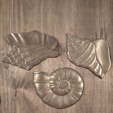 MCM Vintage Solid Brass Sea Shell Wall Hanging Decor Set of 3 Art Deco picture