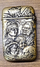 Antique Figural Faces Vesta Match Safe Repousse Winged Figure Unusual Design picture
