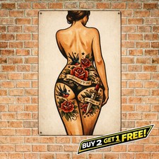 Back View Tattoo Pinup Figure Illustration Metal Art Sign picture
