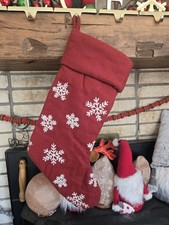 1 Pottery Barn Christmas Stocking Burgundy Snowflakes Red White Wool Blend picture
