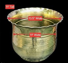 (Vintage) Large Lacquered Brass Etched Round Planter Ruffled Rim 13.5