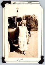 Vtg B&W Snapshot Flapper Woman in Dress By Antique Car St. Louis 1925 picture