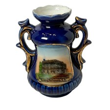 PORTSMOUTH NH NEW HAMPSHIRE ANTIQUE Souvenir RUSSIA JAPAN COBALT TRINKET VASE picture
