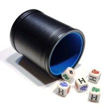 New Bicast Leather Dice Cup with Blue Felt Lining & 5 Rounded Corner Poker Dice picture