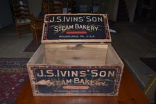 Antique Wood Bakery Crate Box J.S. Ivins Son Philadelphia Biscuit Box Primitive picture