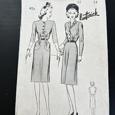 Vintage 1940s Butterick 2271 Peg Top Tailored Dress Pockets Sewing Pattern USED picture