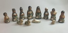 VTG 12 Piece CRECHE Tonala Terra Cotta Peru Clay Hand Painted Nativity SET picture