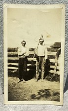 1920s Photo Barefoot Farm Workers Rustic Fence Rural Vintage Snapshot picture