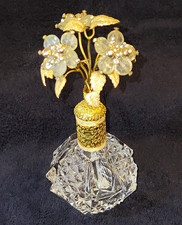 MINT VTG 1950s IRICE Cut Crystal Gold Perfume Bottle Jeweled Ormolu Topper WORKS picture