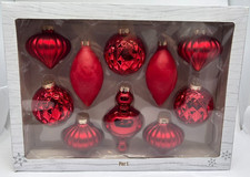 Set of 10 Pier 1 Glass Red Christmas Ornaments Made by Rauch picture