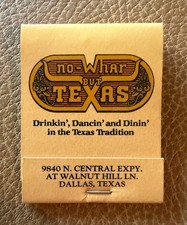 Vintage 1980s No Whar But Texas Dallas Nightclub Matchbook Country Western picture