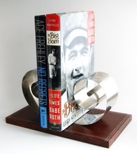 Mid-Century Modern Automatic Book Rack Wood and Chrome Scroll by Spring Tite picture