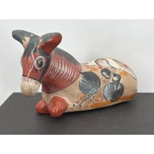 Vtg Tonala Mexican Pottery Donkey Figurine Hand Painted Burnished Folk Art 9