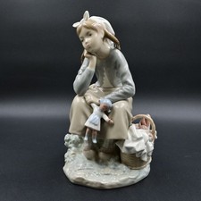 Lladro Girl With Doll Figurine 1211 Seated Dutch Girl Basket Vintage Spain  picture
