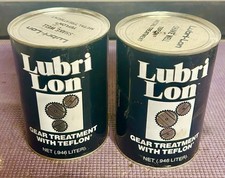 Vintage NOS PAIR (2) LUBRI LON Gear Treatment Full Quart Oil Cans Houston 1978 picture