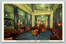 Lobby at Occidental Hotel Muskegon Michigan Vintage Postcard 1860 picture